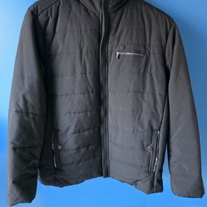 Macy's Men's Black Quilted Parka Jacket With Fleece Lining